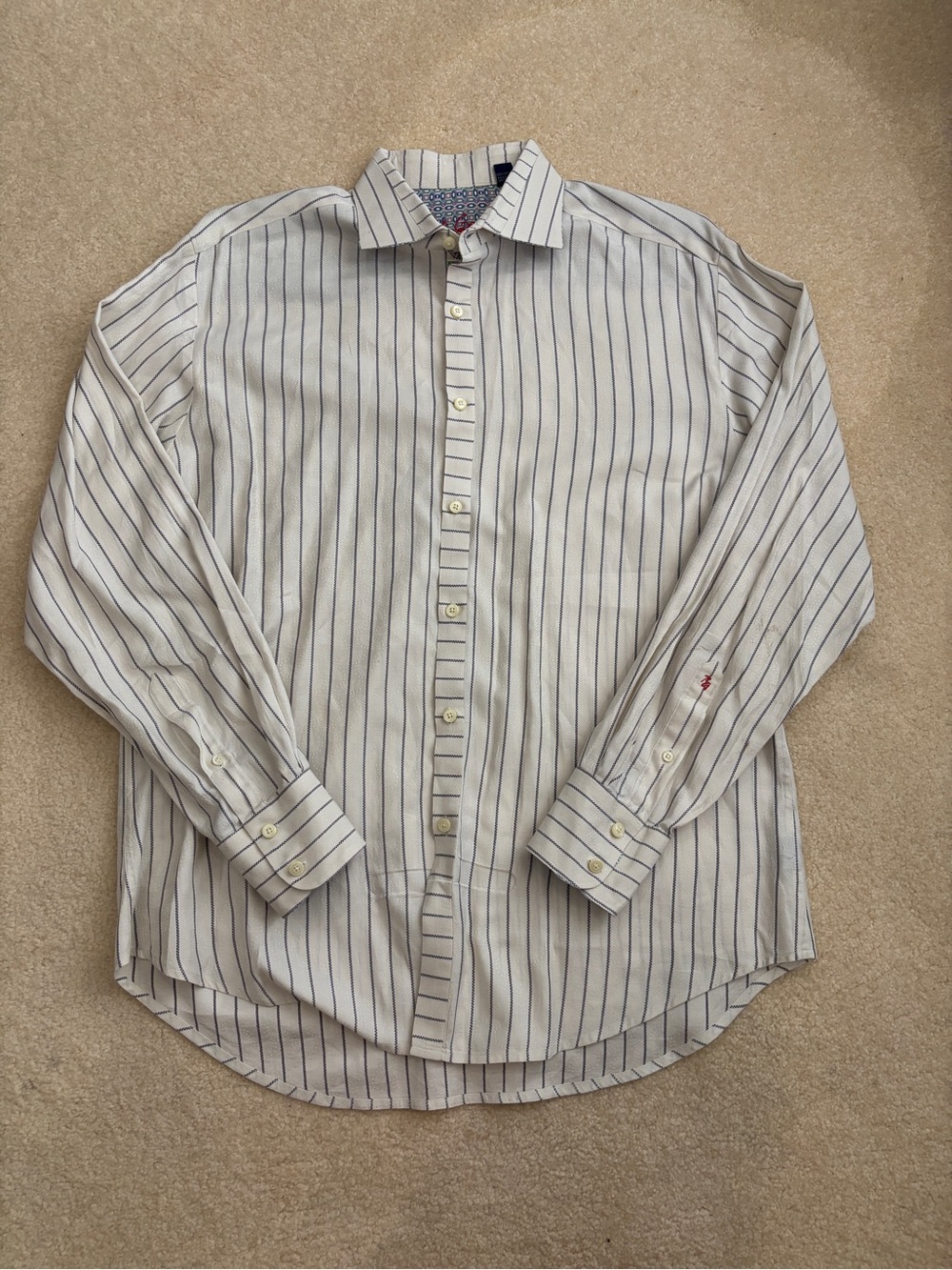 Robert Graham White Dress Shirt with Navy Stripes Size Large